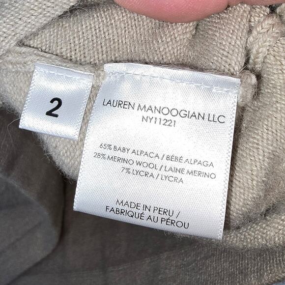Lauren Manoogian Tan Short Sleeve Boxy Sweater Baby Alpaca Wool Made in Peru M - Picture 5 of 6